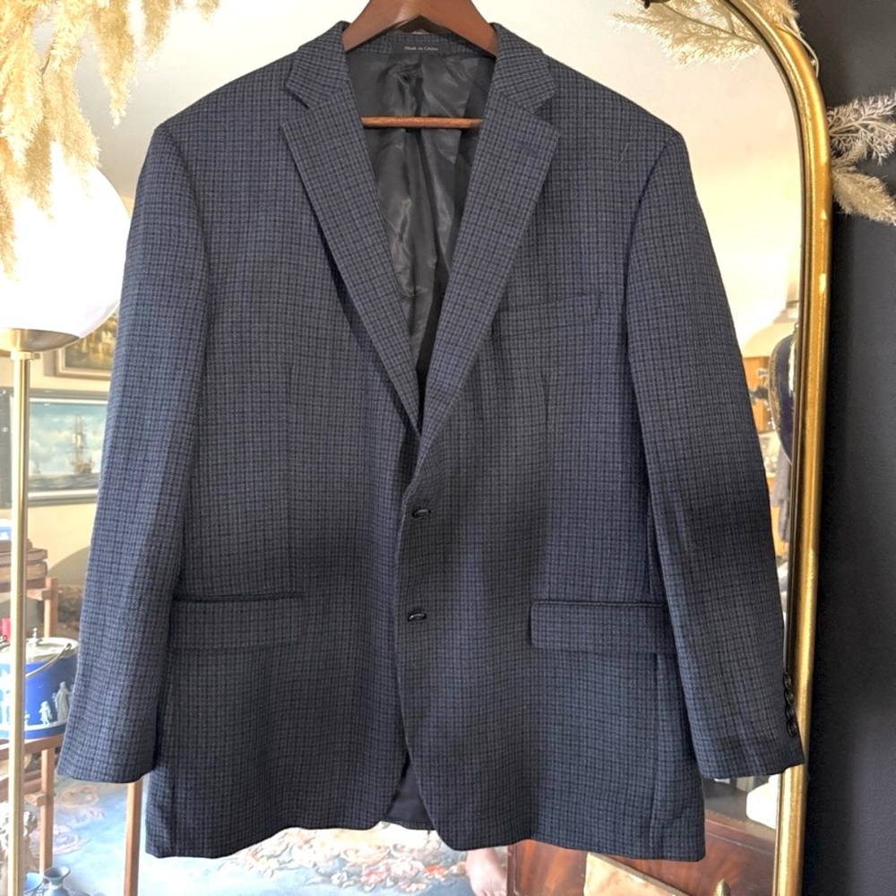 Lauren Ralph Lauren Men's 100% Wool Blue & Black Houndstooth Suit Jacket Blazer - Picture 1 of 10